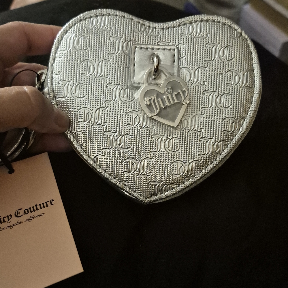Juicy Couture Silver Heart-Shaped Coin Purse